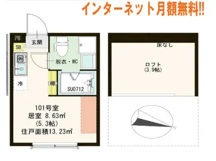 プティ一之江(ワンルーム/1階)の間取り写真