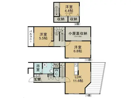 西洋イズムNAGAYA(3SLDK/1階)の間取り写真