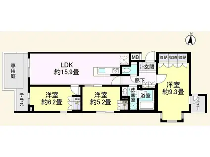 リア 等々力(3LDK/1階)の間取り写真