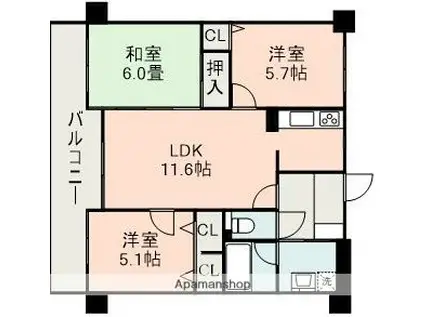 ビブレ本山(3LDK/5階)の間取り写真