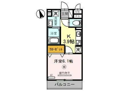 カーサ・フェリーチェ平田(1K/3階)の間取り写真