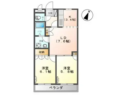 メルヴェールシンシア(2LDK/1階)の間取り写真