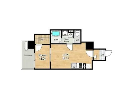 エクスフォード京都聚楽町(1LDK/4階)の間取り写真