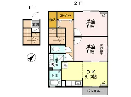 ブルーム米原B棟(2DK/2階)の間取り写真
