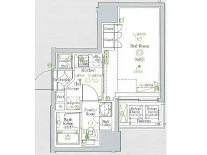 グラントゥルース巣鴨(1K/7階)の間取り写真