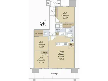 レ・ジェイドつくば(3LDK/1階)の間取り写真