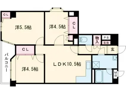 ロワイヤルユウ大牟田・荒尾(3LDK/3階)の間取り写真