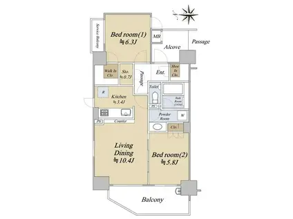 クレヴィア大阪同心セントラル(2LDK/7階)の間取り写真