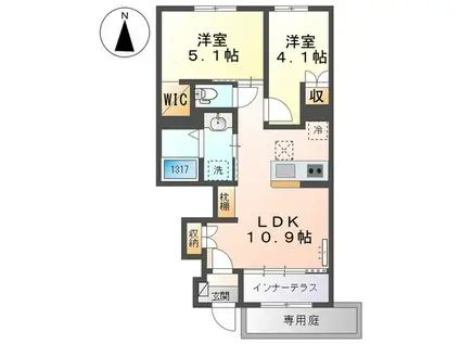 サン フルール(2LDK/1階)の間取り写真