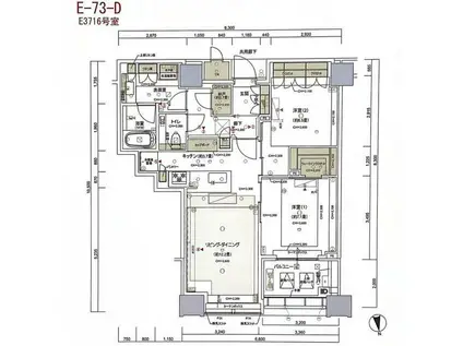 白金ザ・スカイ東棟(2LDK/37階)の間取り写真