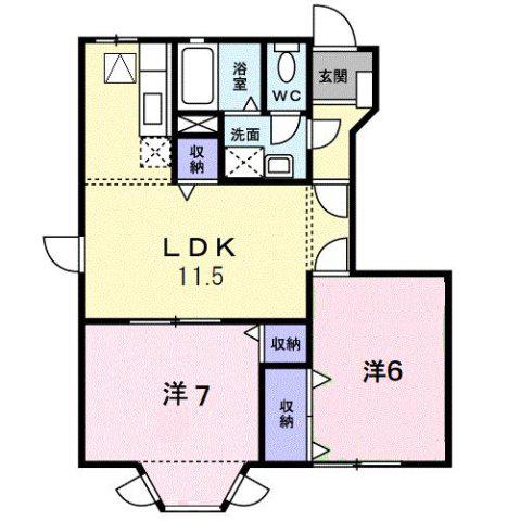 プリムローズB棟(2LDK/1階)の間取り写真