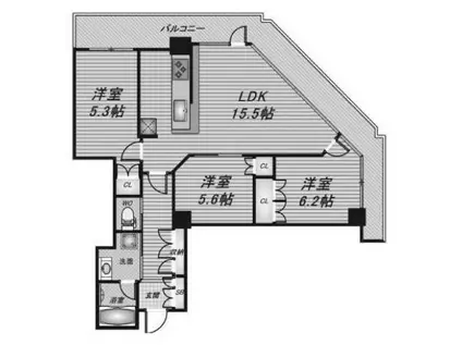 阿波座ライズタワーズフラッグ46(3LDK/15階)の間取り写真