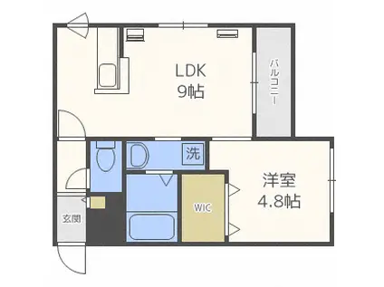 地下鉄東西線 宮の沢駅 徒歩6分 4階建 築11年(1LDK/4階)の間取り写真