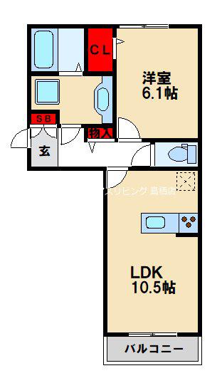 D-ROOMNEXT小郡(1LDK/1階)の間取り写真