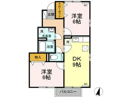 エスポワールえなみC棟(2DK/1階)の間取り写真