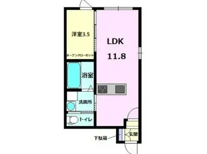 ドルチェ・ヴィータ嬉野H(1LDK/1階)の間取り写真