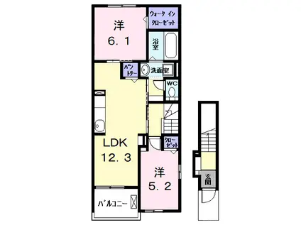 近鉄名古屋線 伏屋駅 徒歩19分 2階建 築1年(1LDK/2階)の間取り写真