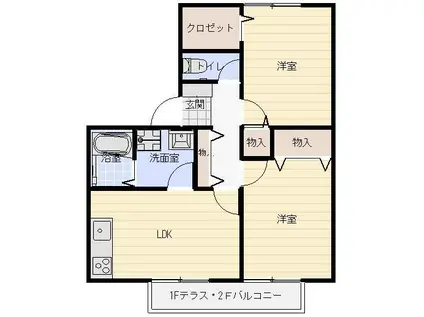 ＪＲ境線 後藤駅 徒歩31分 2階建 築29年(2LDK/1階)の間取り写真