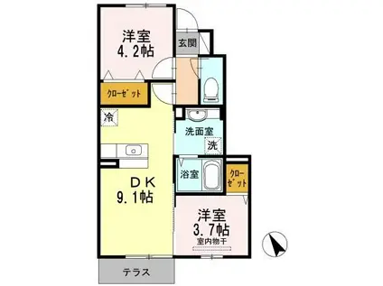 グランドヒルズA棟(2DK/1階)の間取り写真