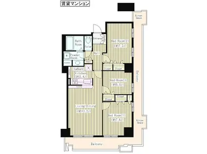 トルナーレ日本橋浜町(3LDK/44階)の間取り写真