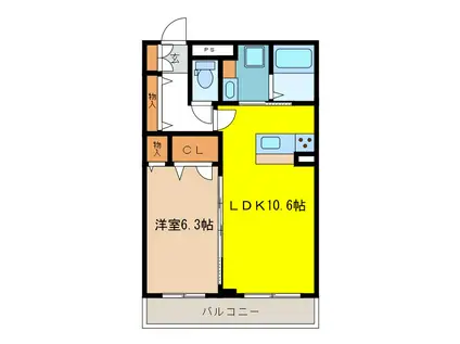 ベレオ南長野(1LDK/2階)の間取り写真