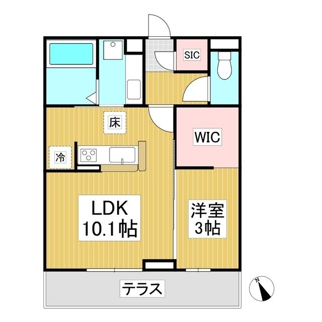 トリシア横町サウス(1LDK/2階)の間取り写真
