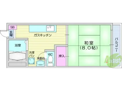 長命ヶ丘ハイツ(1K/2階)の間取り写真