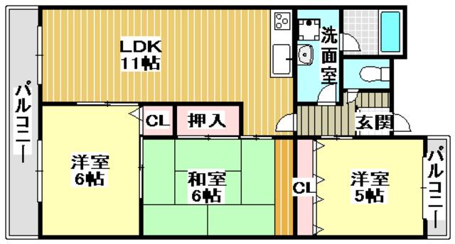 第2ドゥエルなかせい(3LDK/3階)の間取り写真