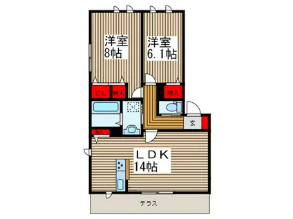 サングレイス八王子(2LDK/1階)の間取り写真