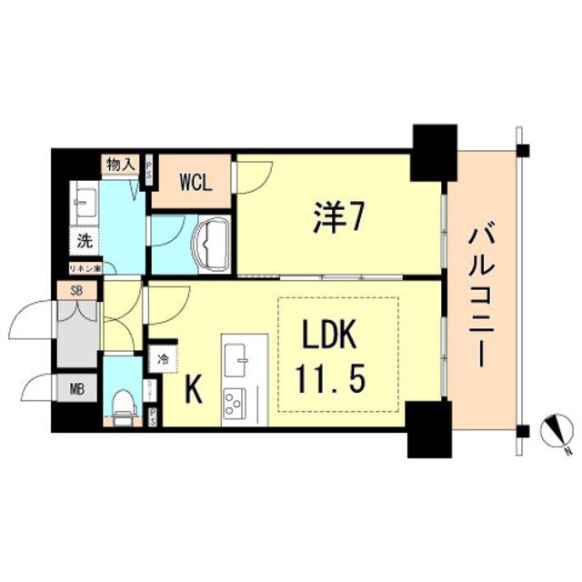 プレサンス THE神戸(1LDK/11階)の間取り写真