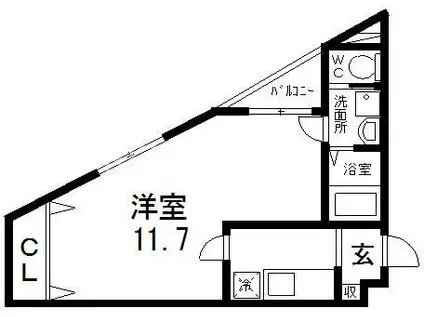 トライアングル(1K/2階)の間取り写真