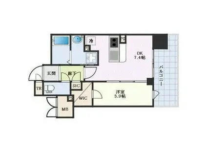 LA WAISON NAMBA ウエスト(1DK/12階)の間取り写真