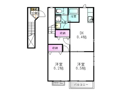カーサカネジョウ(2DK/2階)の間取り写真