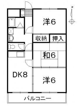 中央マンション(3DK/3階)の間取り写真