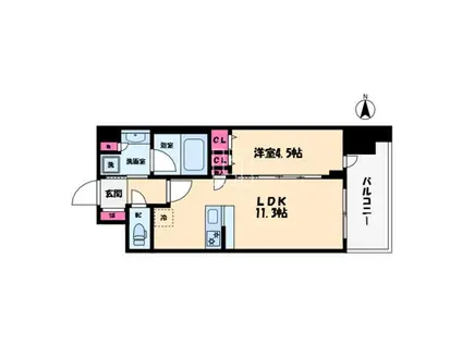 スプランディッド難波キャトル(1LDK/13階)の間取り写真