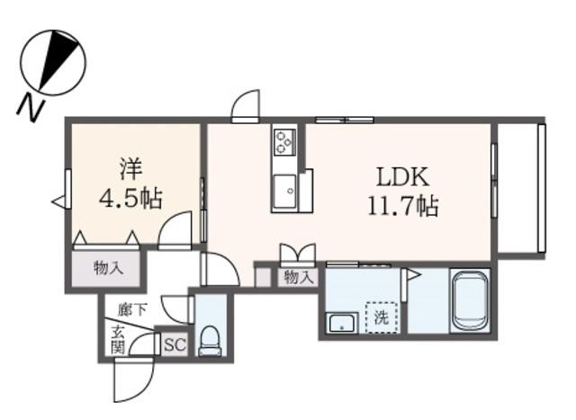 STRINGS神山町(1LDK/2階)の間取り写真