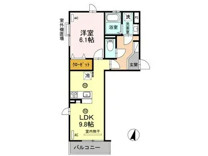 アズール(1LDK/3階)の間取り写真