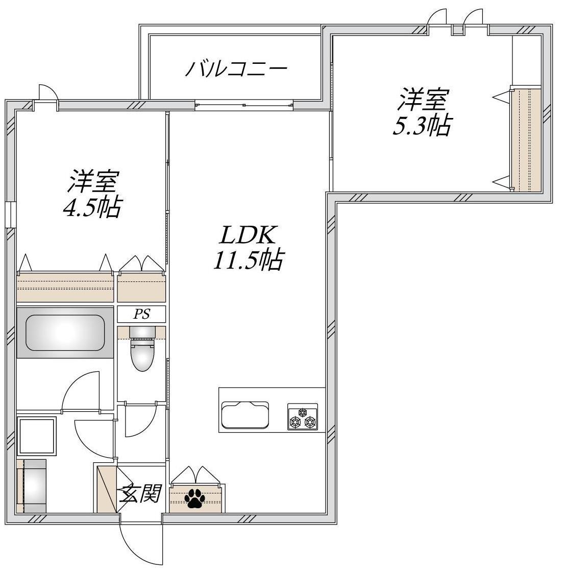 ブルーメ夙川(2LDK/2階)の間取り写真