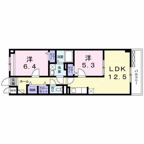 カーサ小紅屋(2LDK/2階)の間取り写真