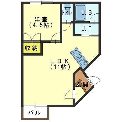 マンションギャザー(1LDK/2階)の間取り写真