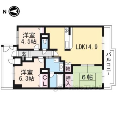 ローレルコート草津(3LDK/5階)の間取り写真