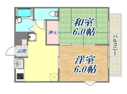 リヴィエール苦楽園(2DK/1階)の間取り写真