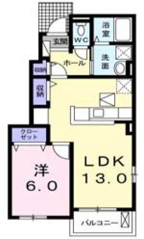ラ・ドゥサーIV(1LDK/1階)の間取り写真