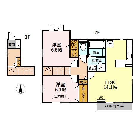 D-ROOM琴塚B(2LDK/2階)の間取り写真
