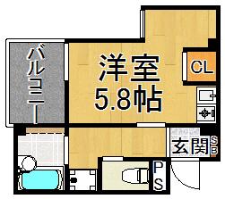 ロングアイランド尼崎(ワンルーム/2階)の間取り写真