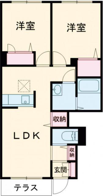 アトリエール上中B棟(2LDK/1階)の間取り写真