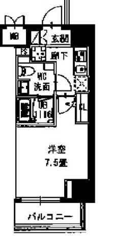 S-RESIDENCE 新御徒町 ウエスト(1K/2階)の間取り写真