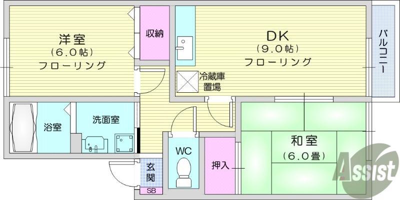 シェランジュ(2DK/2階)の間取り写真