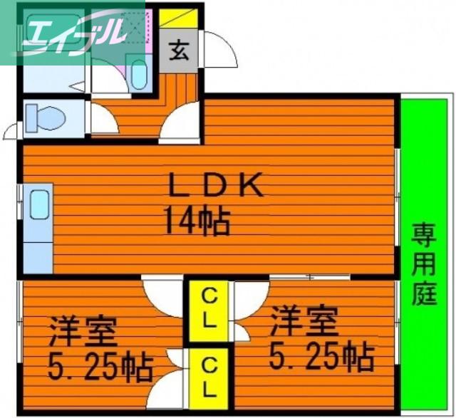 パインパレス F棟(2LDK/1階)の間取り写真