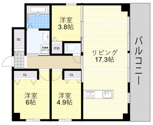 PARKHILLS安堂寺町(2LDK/10階)の間取り写真